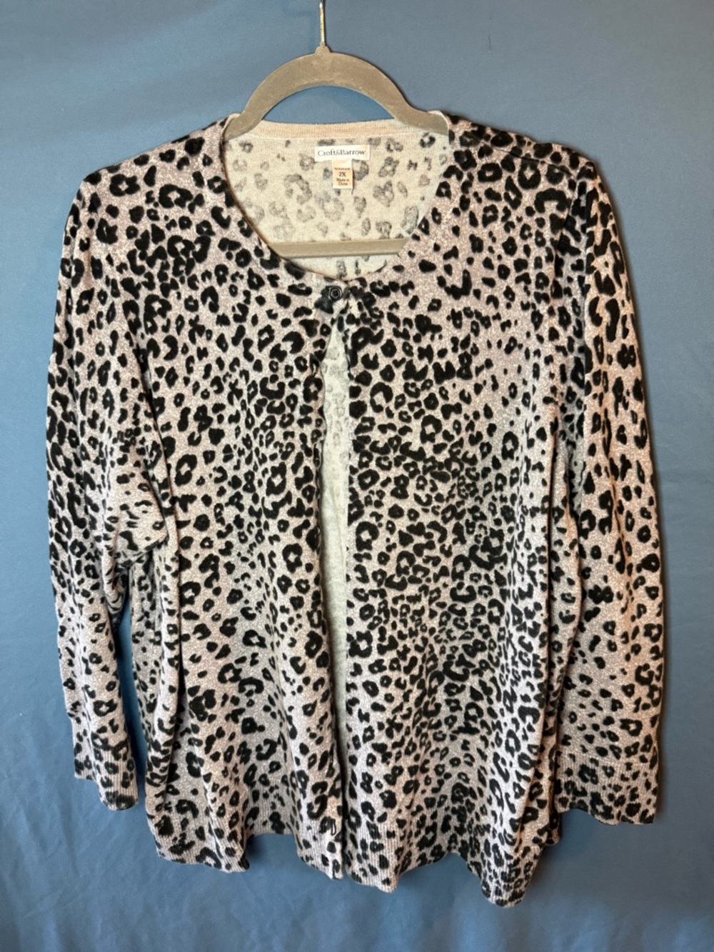 croft & barrow Gray and Black Leopard Print Cardigan